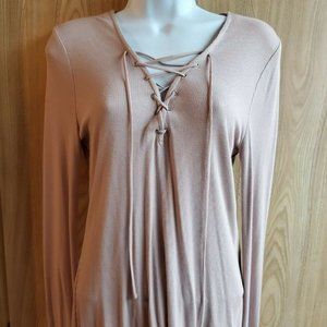 Pink Express Corset Tie Front Shirt Long Sleeve Pullover Sweater Size Medium